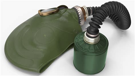 3D model Green Gas Mask with Long Hose Lying | 3D Molier International