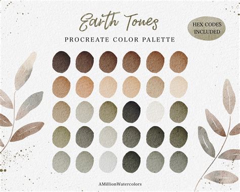 Earth Tones Procreate Color Palette Green Brown Color Scheme Greenery ...