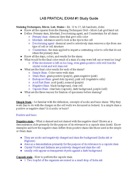 LAB Pratical EXAM #1 Study Guide 4 - LAB PRATICAL EXAM #1 Study Guide ...