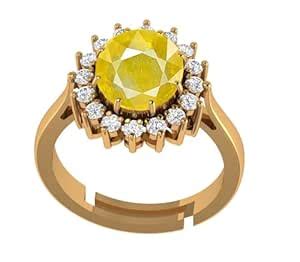 Buy AKSHITA GEMS Gold Plated Yellow Sapphire Ring Adjustable Pukhraj ...