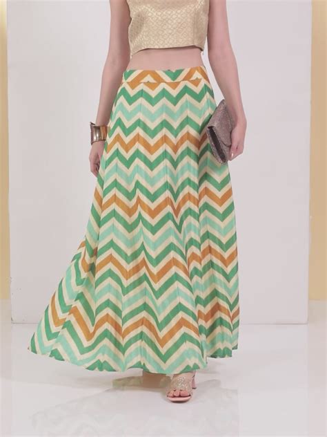Buy Green Printed Silk Skirt Online at Rs.699 | Libas