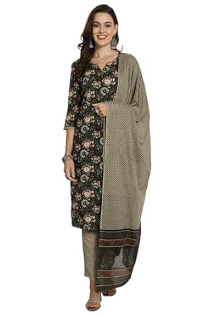 Rajnandini Women's Pure Cotton Jaipuri Printed Kurta Set with Dupatta ...