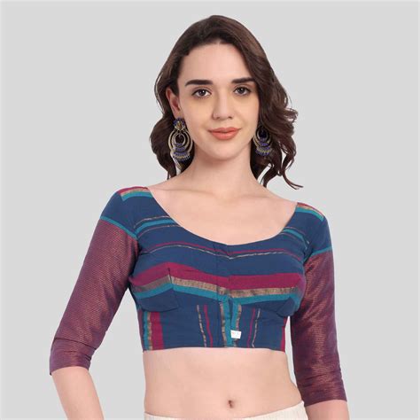 Cotton Multicolor Zari Stripes 3/4 Sleeve Blouse – JIS BOUTIQUE