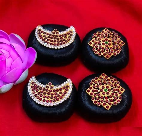 Bharatanatyam Hair Bun and Donut/Ring Indian Jewellery and Red Stone ...