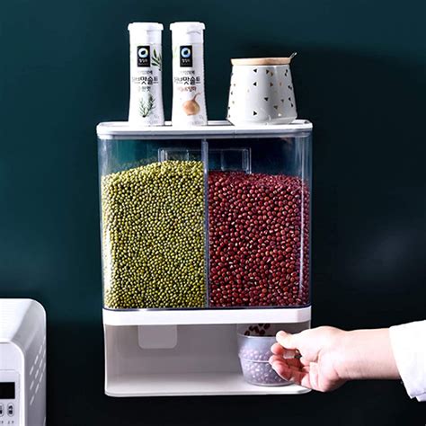 mechdel Wall Mounted Dry Food Dispenser - 2-Grid Storage Kitchen Food ...