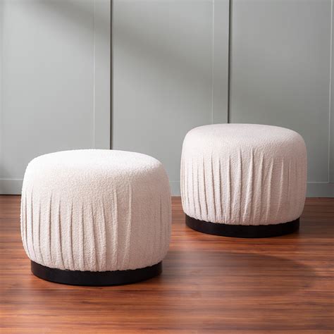 Buy Cream Fabric Pouf Set Of 2: Leather Pouffe at Best Price – Nestroots