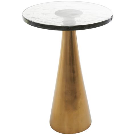 Gold Aluminum Geometric Cone Accent Table with Textured Glass Tabletop ...
