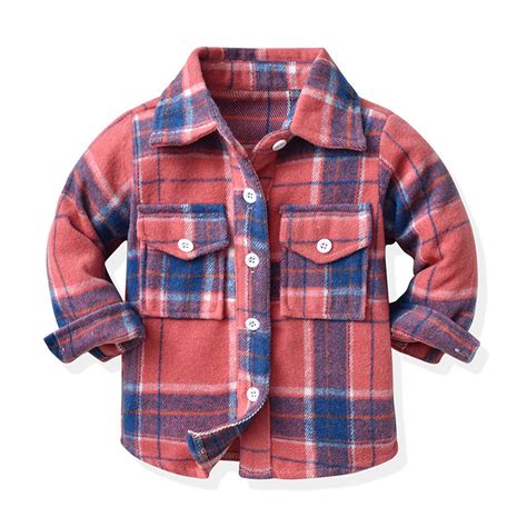 Baby Boys Girls Flannel Shirt Jackets Unisex Toddler Plaid Long Sleeve ...