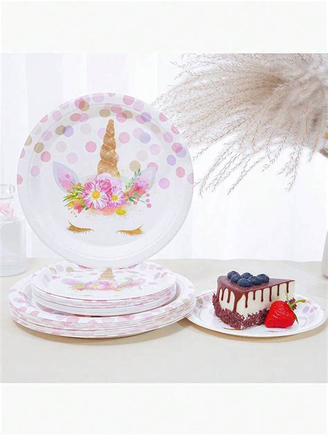 12/24 Pieces Set, Disposable Tableware, Cartoon Rainbow Dots, Unicorn ...