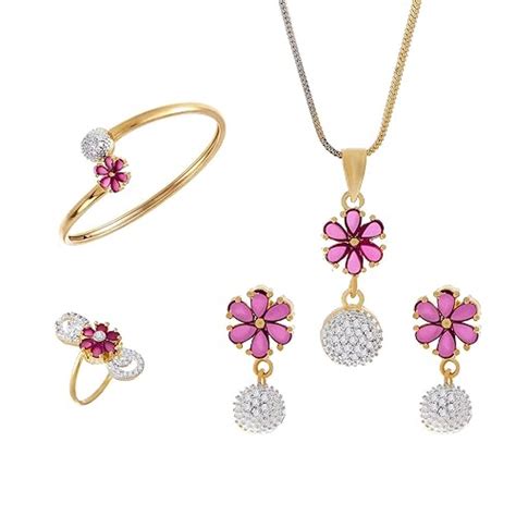 Buy ZENEME Gold Plated White and Red Round American Diamond Pendant ...