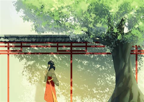 original characters, artwork, anime, anime girls, trees, Japanese ...