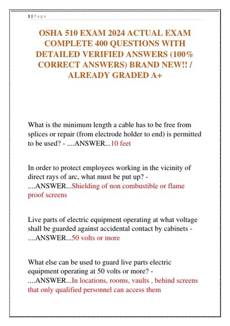 OSHA 510 EXAM 2024 ACTUAL EXAM COMPLETE 400 QUESTIONS WITH DETAILED ...