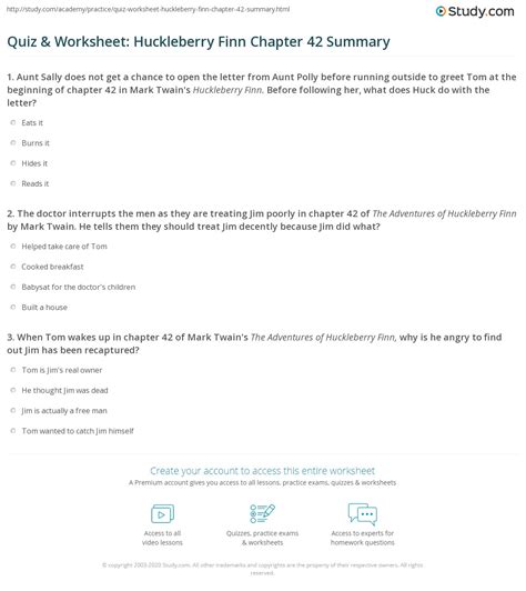 Quiz & Worksheet: Huckleberry Finn Chapter 42 Summary | Study.com