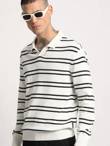 THE BEAR HOUSE Striped Men Polo Neck White T-Shirt - Buy THE BEAR HOUSE ...