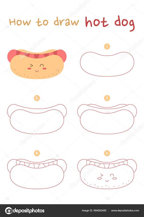 How Draw Hot Dog Vector Illustration Draw Hot Dog Step Stock Vector by ...