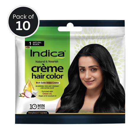 Indica Crème 10 Minutes Hair Color, Natural Black (20g + 20ml) | 100% ...