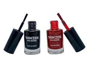 Buy VAWZEN nail enamel, Pack of 2, Lavish Black BH01, Katty Red Glitter ...