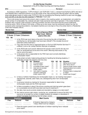 Fillable Online school food authority on-site review checklist Fax ...