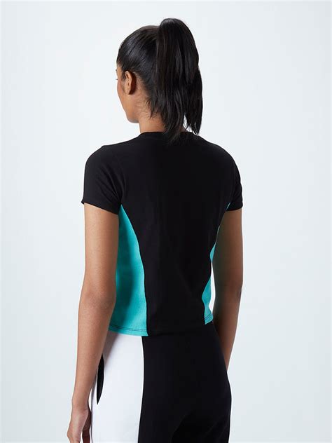 Buy Studiofit Black Typographic Design Cotton Blend Crop T-Shirt from ...