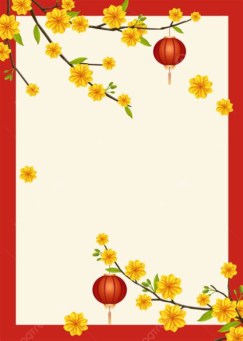 Vietnamese Apricot Flower New Year Red Border Lantern Background Wallpaper Image For Free ...
