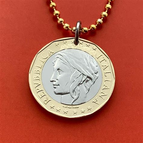 1997 to 2001 Italian 1000 Lira Coin Pendant Necklace, Vintage Bimetal ...