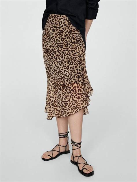 Mango Leopard Gathered Skirt, Multi, 12
