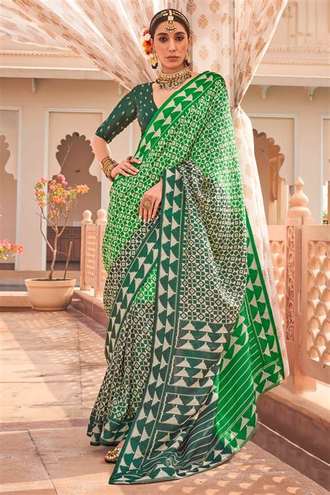 Buy Muted Green Printed Patola Saree Online - MySilkLove