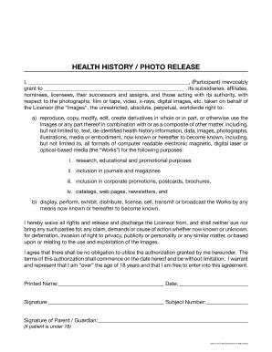 Health History Photo Release Form - Blank Fillable Template | Fill Out ...