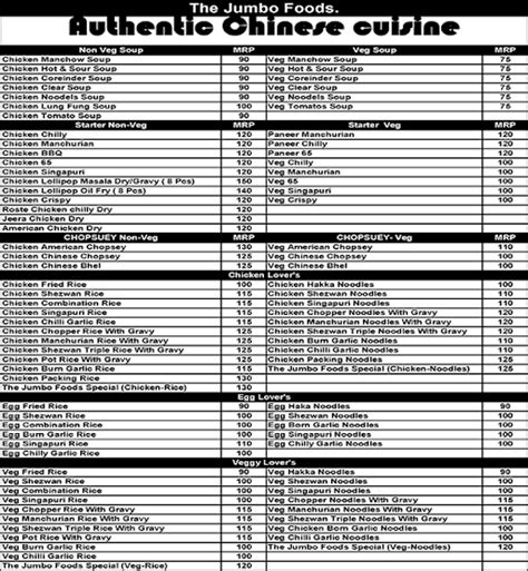Menu of The Jumbo Food's, Sinhgad Road, Pune