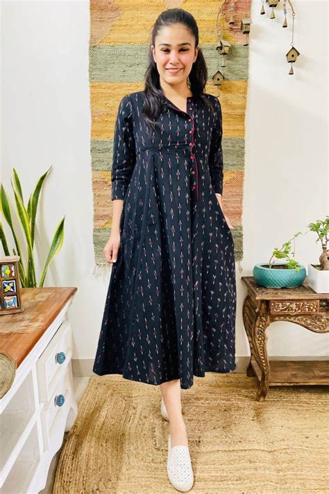 BLACK IKAT ANGRAKHA DRESS WITH RED DETAIL – Bohemian Dream