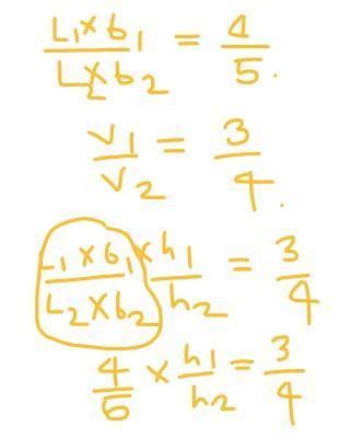 The length breadth and volume of two cuboids are in the ratio 4:53 is ...