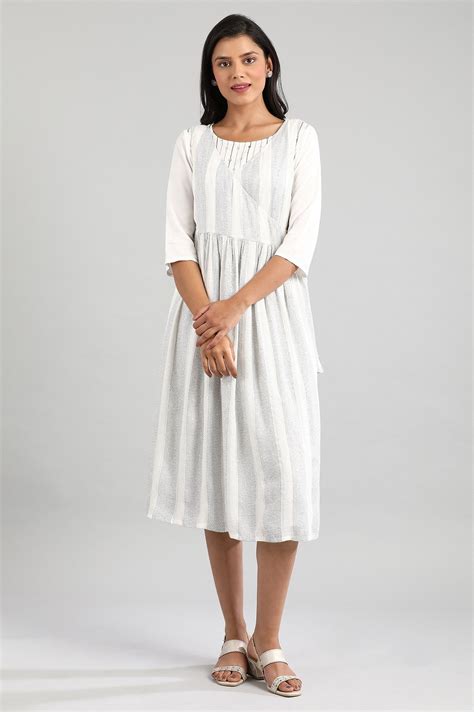 Buy Cream-Coloured Round Neck Yarn-Dyed kurta Online for Woman | Shop ...