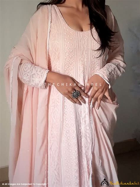 Pastel Peach Aks Viscose Chikankari Anarkali