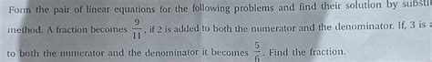 Form the pair of linear equations for the following problems and find ...