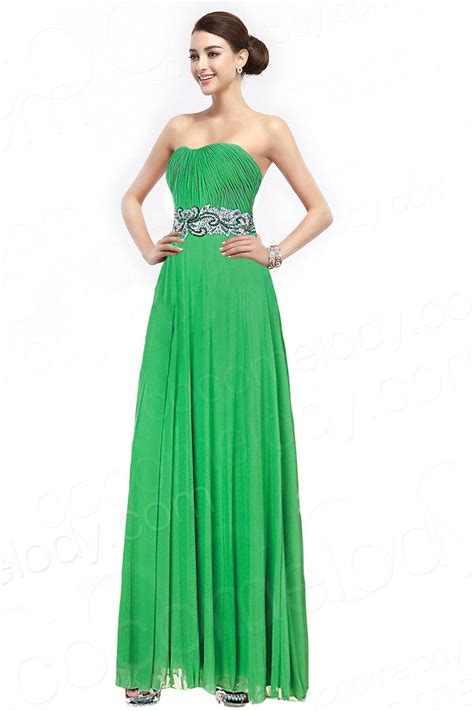 Casual A-Line Strapless Natural Floor Length Chiffon Hunter Green ...