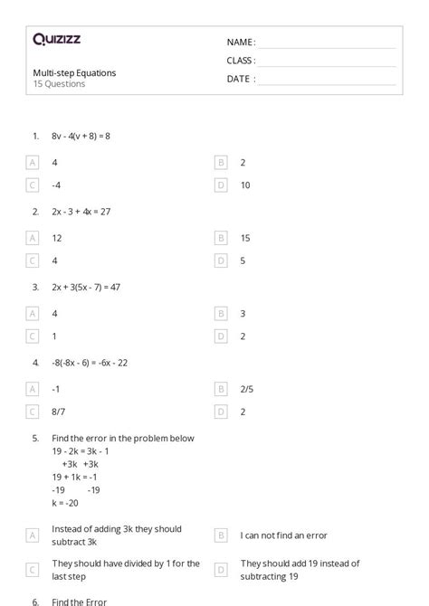 Image result for Solving Multi-Step Equations Worksheet