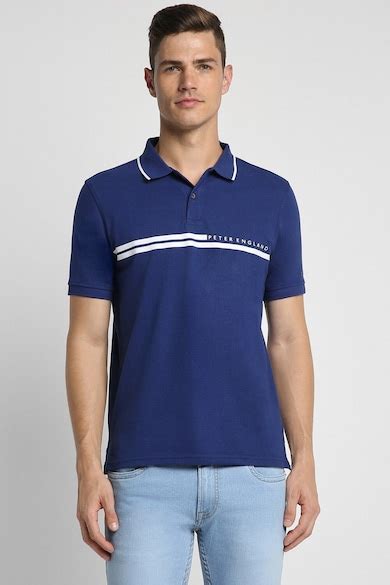 Buy Men Blue Solid Polo Neck Collar T-shirt Online - 937835 | Peter England