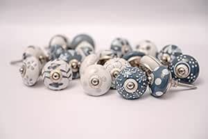 JGARTS 10 Knobs Grey & White Cream Hand Painted Ceramic Knobs Cabinet ...