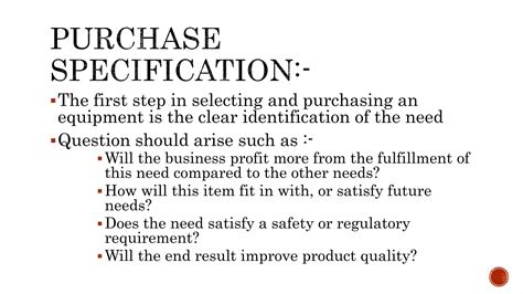 Equipment selection and purchase specification | PPTX