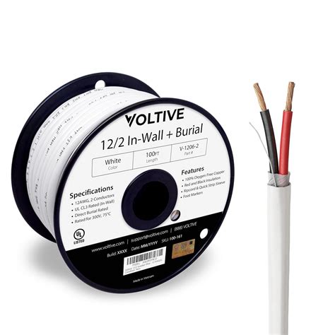 Voltive 12/2 Speaker Wire - 12 AWG/Gauge 2 Conductor - UL Listed in ...