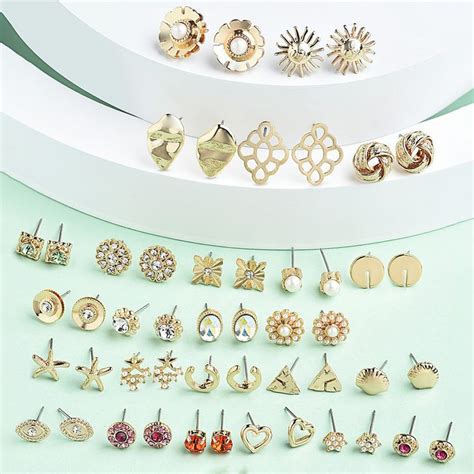 Buy Zaveri Pearls (Set of 25) Gold Tone Contemporary Studs Earrings ...
