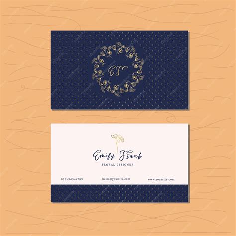 Floral navy gold background business card | Premium Vector