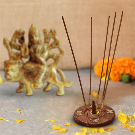 Agarbatti Stand Handmade Wooden and Brass Agarbati Holder, Dhoop Agarb ...