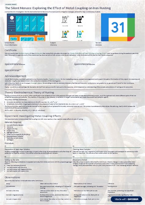 CHEMISTRY PROJECT: The Impact of Metal Coupling on Iron Rusting - Studocu