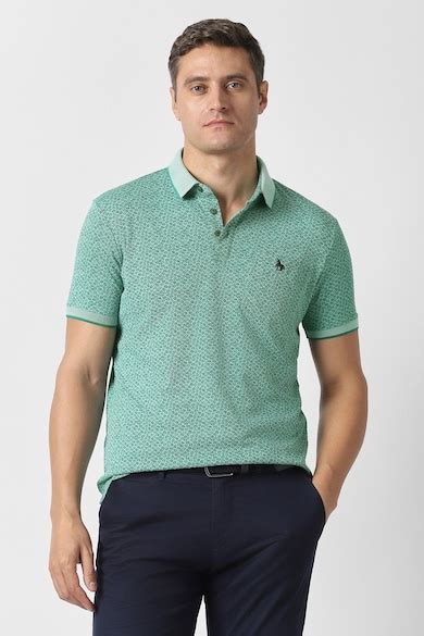 Buy Men Green Print Polo Neck T-shirt Online - 40075384 | Van Heusen