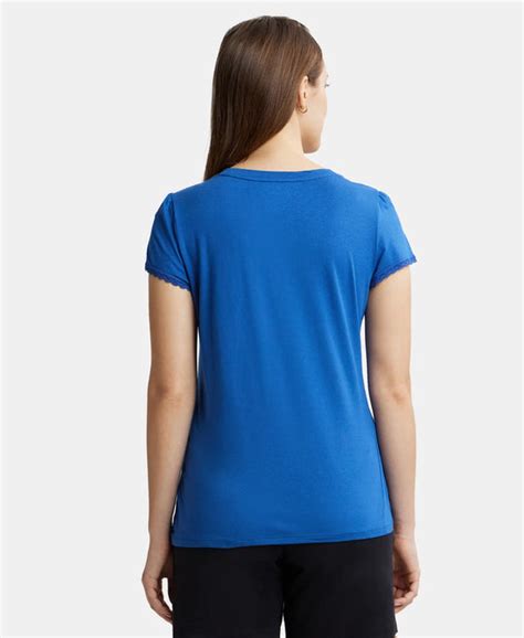 Buy Micro Modal Cotton Relaxed Fit Solid V Neck Half Sleeve T-Shirt ...