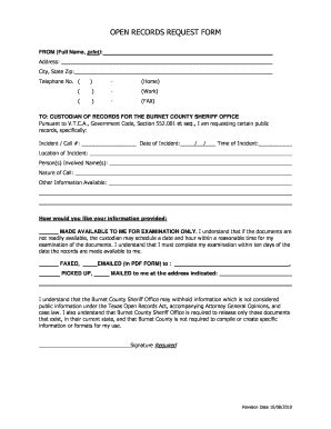 Fillable Online burnetcountytexas OPEN RECORDS REQUEST FORM - Burnet ...