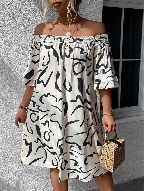 Breezaya Plus Allover Print Off Shoulder Dress | SHEIN USA