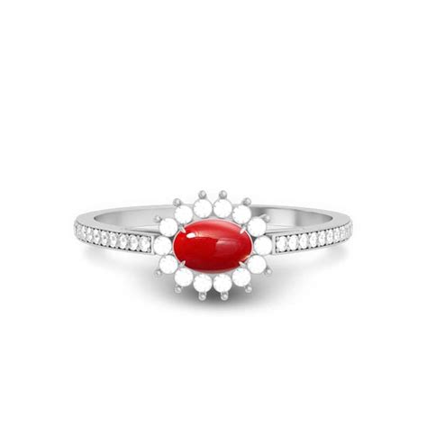 Buy Red Coral Stone Silver R55 Ring at Best Price | GemsRoot