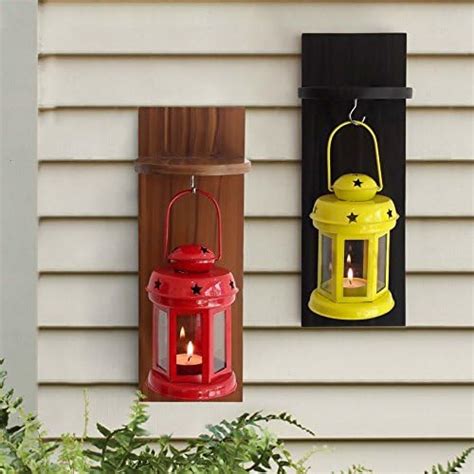 Buy TIED RIBBONS Wall Hanging Wood Shelf With Metal Lantern Candle ...